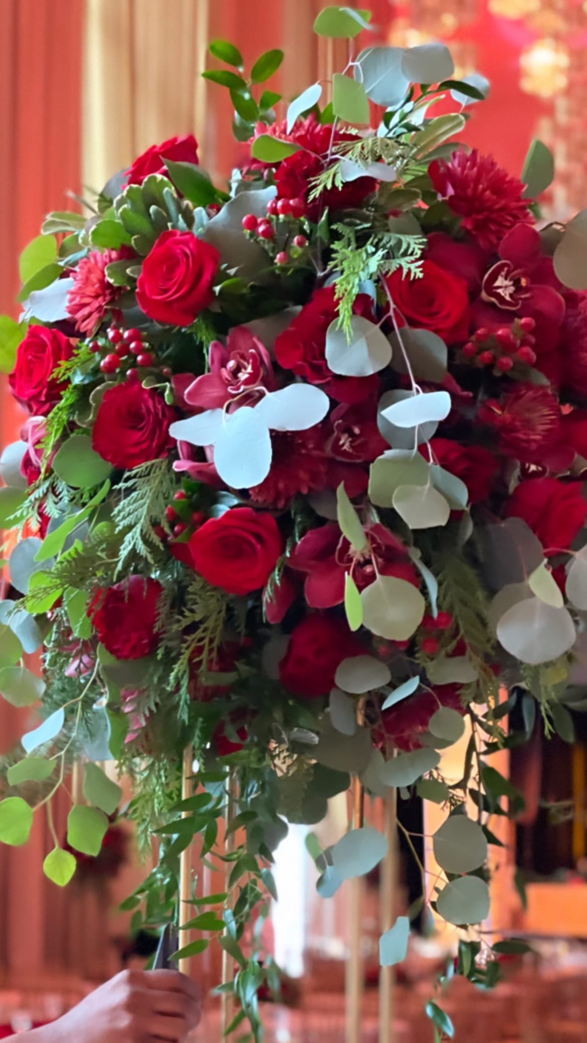 Tall Floral Centerpiece on Raised Gold Frame