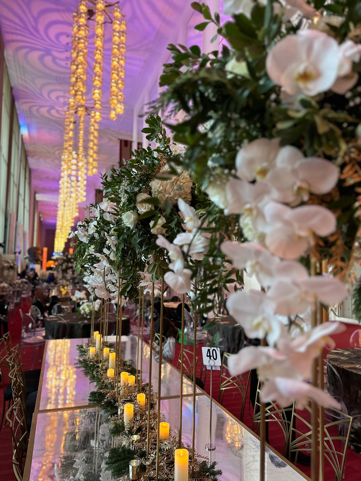 Tall Floral Centerpiece on Raised Gold Frame