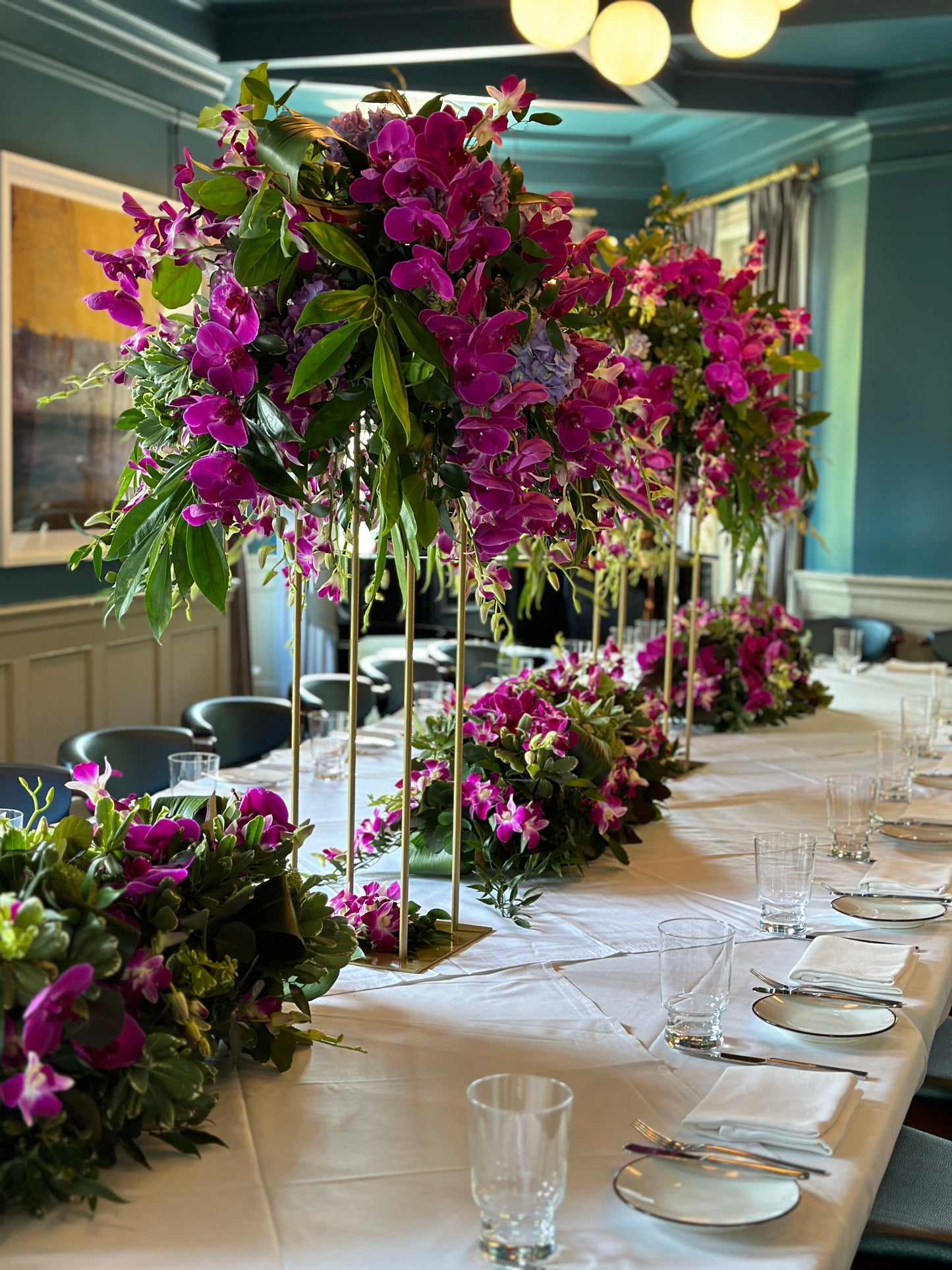 Tall Floral Centerpiece on Raised Gold Frame